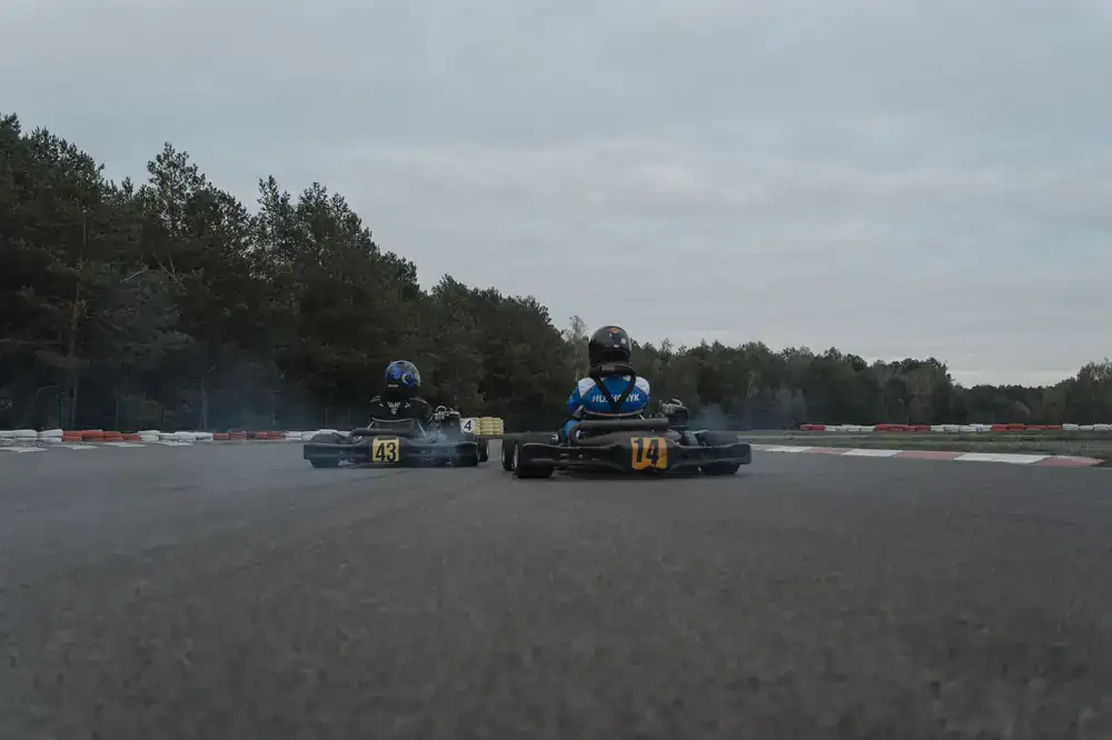 Virtual racing cars approaching a tight chicane